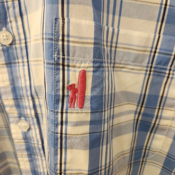 Johnnie O Shirt Mens XL Blue White Plaid Button Down West Coast Prep Surfer - Picture 5 of 14